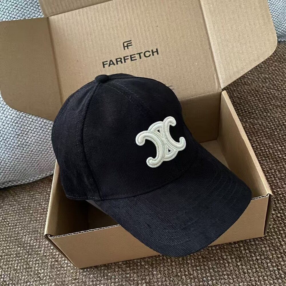 Celine Triomphe Corduroy Baseball Cap in Black - Picture 2 of 5